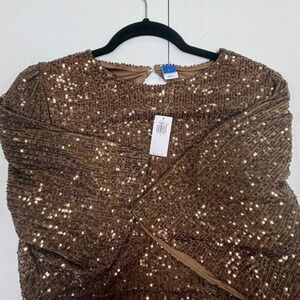 Old Navy Women's Sequin Flutter Sleeve Dress Sparkle Brown Party‎ Size L